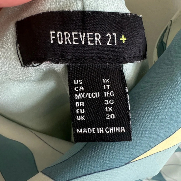 Forever 21 plus green tropical print cinch sleeveless midi dress size 1X - Picture 7 of 8